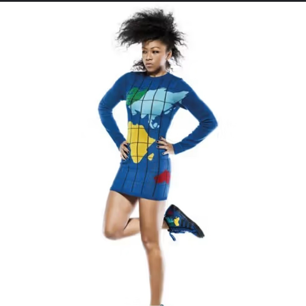 Jeremy Scott x Adidas collab 100% wool world map mini dress size medium rare!